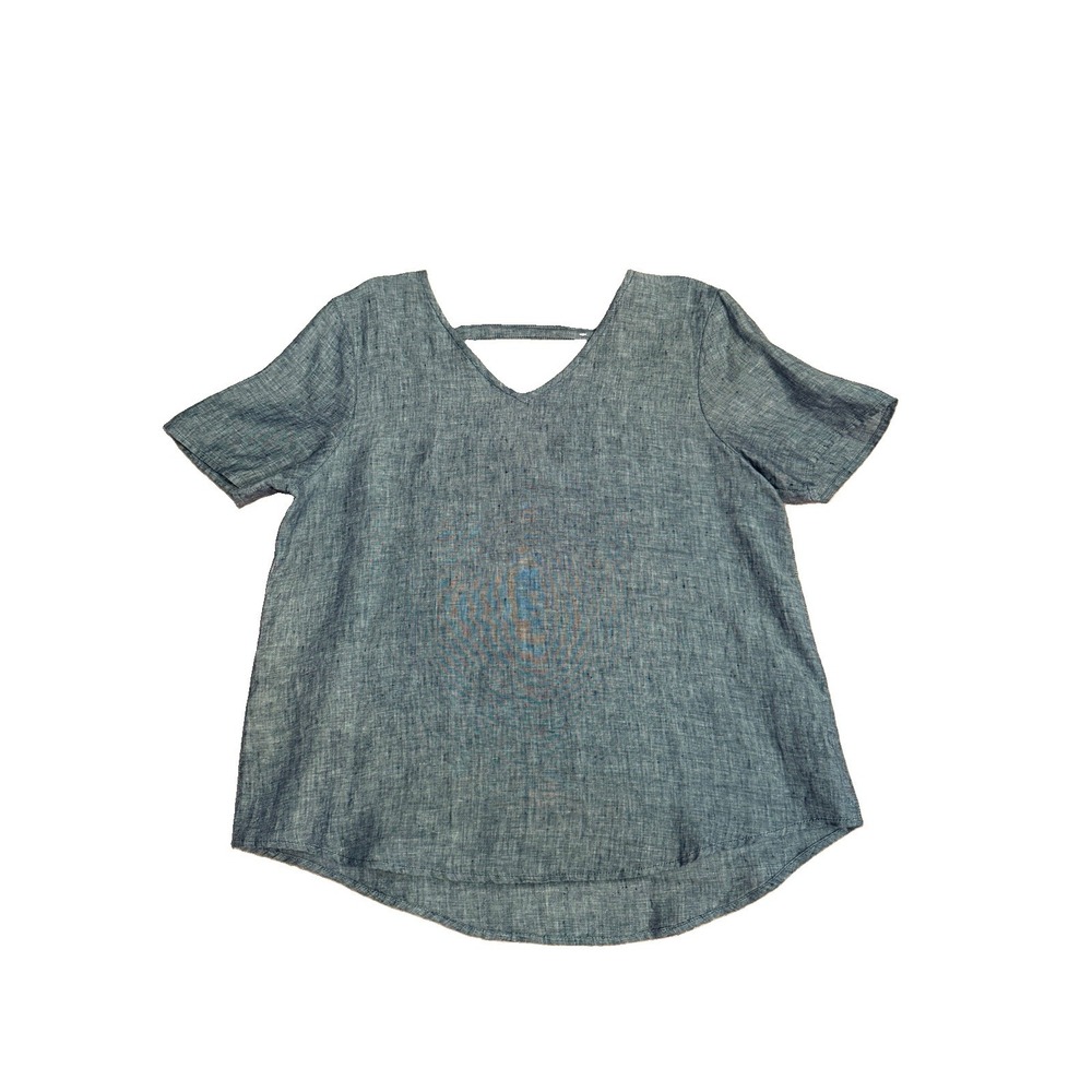 Vtg Saks 100% Linen Blouse Top Size M Oversized Tunic Boxy Lagenlook Minimalist